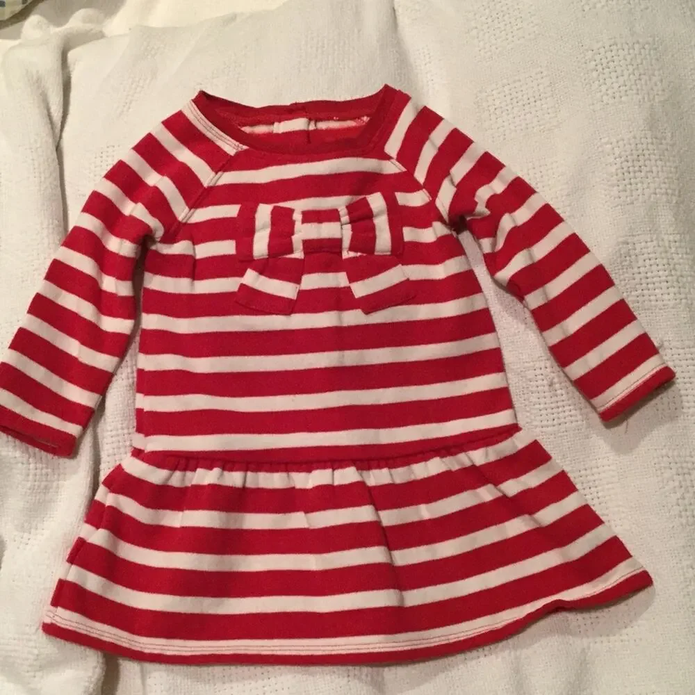 Christmas 12-18 Red white dress bow front wornonce